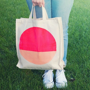 Colourful Spot Tote Bag cotton market bag beach weekender tote peach bright pink shopping bag image 4