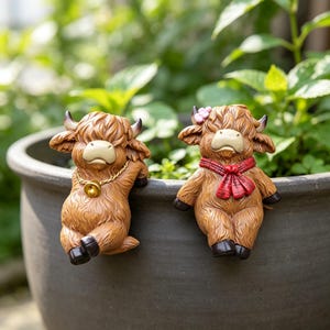 Two-Piece Highland Cow Succulent Planter Rack, Plant Pot Covers, Quirky Garden Ornaments, Indoor And Outdoor Succulent Plant Accessories.