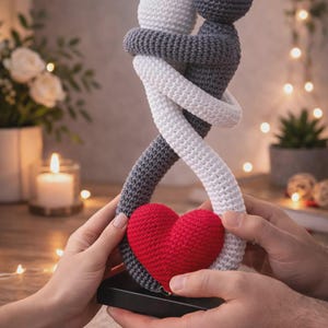 Schema per amigurumi di una coppia che si abbraccia all'uncinetto / Scultura romantica, Cuore d'amore (Download PDF)