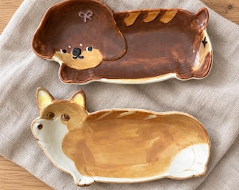 Ceramic Dog Trinket Dish, Corgi or Brown Puppy Jewelry Holder, Dog Lover Gift