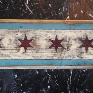 Handcrafted Chicago flag W/ optional key hooks image 1