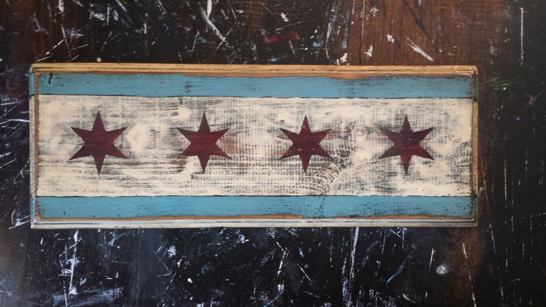 Handcrafted Chicago flag W/ optional key hooks image 1