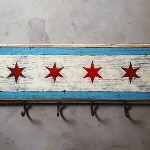 Handcrafted Chicago flag W/ optional key hooks image 3