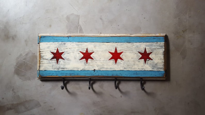 Handcrafted Chicago flag W/ optional key hooks image 3