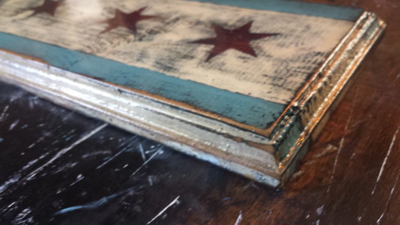 Handcrafted Chicago flag W/ optional key hooks image 2