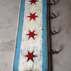 Handcrafted Chicago flag W/ optional key hooks image 4