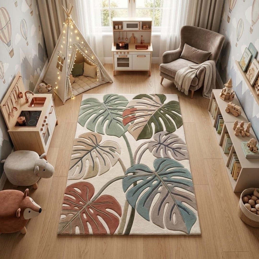 Hand Tufted Monstera Leaf Rug, Tropical Botanical Area Rug, Modern ...