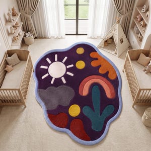 Bunter Abstrakter Wollteppich, Handgetufteter Designer Teppich, Moderner Kunst Rug für Wohnzimmer.