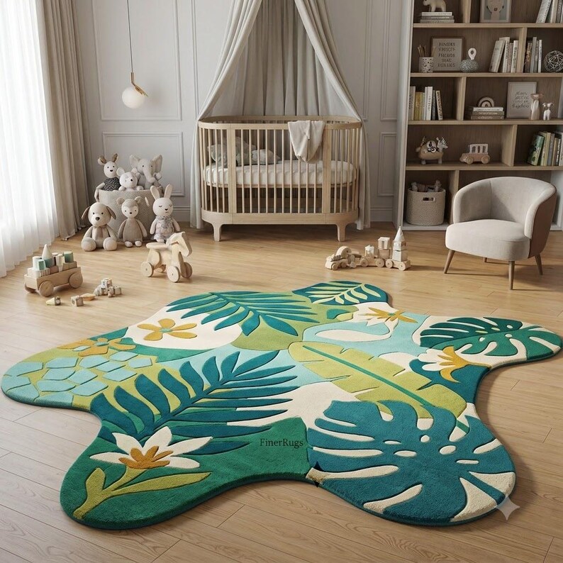 Handmade Tropical Leaf Rug, Monstera Botanical Area Rug, Boho Home ...