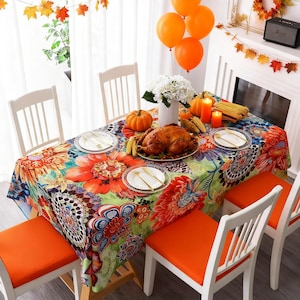 Happy Memories Original Hand Drawn Art Print Waterproof Microfiber Table Cover, Washable Polyester Decor for Indoor Outdoor Party Dinner