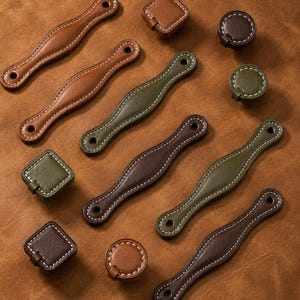Leather Cabinet Handles, Leather Drawer Pulls, Leather Cabinet Knobs, Kitchen Hardware, Dresser Pulls, Wardrobe Handles, Brass