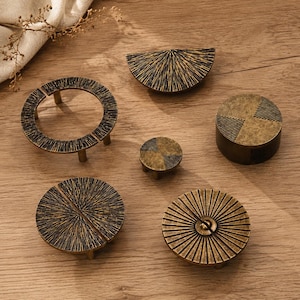Vintage Brass Cabinet Knobs Set, Antique Drawer Pull Handles, Luxury Furniture Hardware, Retro Sunburst Door Knobs, Wardrobe & Dresser Pulls