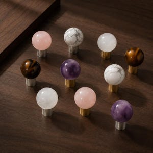 Natural Stone Cabinet Knob, Crystal Drawer Pull, Gemstone Furniture Hardware, Brass Round Handle, Luxury Kitchen Cabinet Knob, Dresser Pull