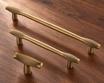 Antike Messing-Schrankgriffe und T-förmige Knäufe, geriffelte Schubladengriffe, 128 mm 192 mm Küchenbeschläge, Kommoden-, Kleiderschrank- und Schranktürgriffe