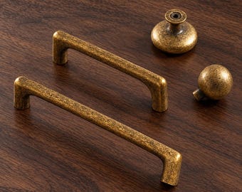 Antike Messing-Schrankgriffe und -Knöpfe, Vintage-Schubladengriffe, runde und kugelförmige Knöpfe, rustikale Küchenschrankbeschläge, Kommodentürgriffe