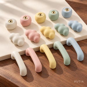 Boutons de porte et poignées de tiroir en céramique pastel, boutons ronds nuage, poignées de 96 mm, quincaillerie pour chambre d'enfant, commode et cuisine, rose, bleu, vert, jaune, blanc