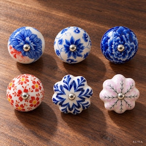 Keramik-Schrankknöpfe, blau-weiße Schubladenknöpfe mit Blumenmuster, Porzellan-Kommodengriffe, Schrankgriffe mit Blumenmuster, Küchenmöbelbeschläge im Landhausstil