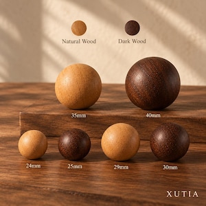 Wooden Ball Cabinet Knobs, Round Wood Drawer Pulls, Natural and Dark Wood Dresser Knobs, Kitchen Cupboard Hardware, Rustic Furniture Handles