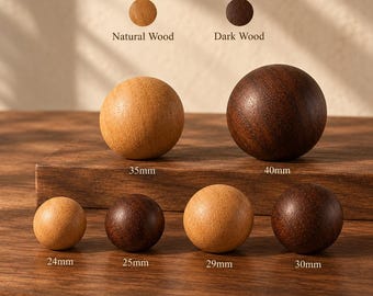 Wooden Ball Cabinet Knobs, Round Wood Drawer Pulls, Natural and Dark Wood Dresser Knobs, Kitchen Cupboard Hardware, Rustic Furniture Handles