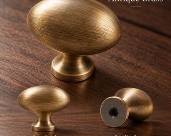 Antique Brass Oval Cabinet Knobs, Vintage Drawer Knobs, Kitchen Cupboard Handles, Dresser Pulls, Wardrobe Hardware, Small Medium Large