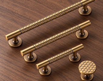 Wabenförmige Schrankgriffe und -knöpfe, Schubladengriffe in gebürstetem Messing, geometrische Küchenbeschläge, Kommoden- und Kleiderschrankgriffe, 96 128 192 mm
