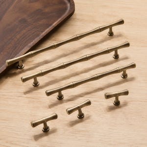 Antique Brass Cabinet Handles, Bamboo Drawer Pulls, Vintage Kitchen Cabinet Hardware, Long Furniture Pulls, Dresser Handles, Cupboard Knobs