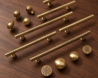 Gehämmertes Messing für Schränke und Schubladen, Antikmessing-Schubladengriffe, Küchenschrankbeschläge, runde und ovale Pilzknöpfe, T-förmige Kommodengriffe