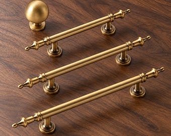 Schrankgriffe und runde Knöpfe aus gebürstetem Messing, Vintage-Küchengriffe, goldene Schubladengriffe, Kommodenbeschläge, Lochabstand 96 mm, 128 mm, 160 mm