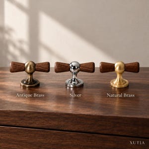 Wood Bow Cabinet Knobs, Antique Brass Silver Gold Drawer Knobs, Vintage Single Hole Handles for Kitchen Cupboard Dresser Wardrobe Furniture