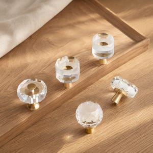Tiradores de cristal para armarios, tiradores de cristal transparente para cajones, herrajes de latón dorado, tiradores de lujo para cómodas, tiradores modernos para armarios de cocina.