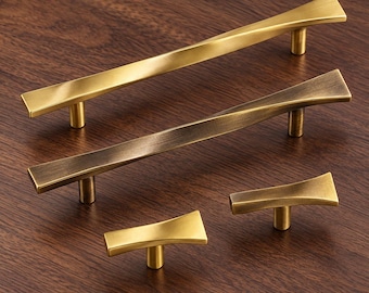 Gedrehte Schrankgriffe und -knöpfe, Schubladengriffe in gebürstetem Gold oder Antikmessing, moderne Küchenbeschläge im Banddesign, Kommodengriffe, 126 mm Lochabstand
