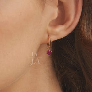 Beautifully Round Cut Ruby Imitation Earring, 925 Sterling Silver Huggie Earring, 18K Rose Gold Plated Earring, Anniversary Gift for Her