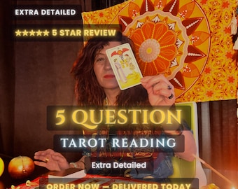 5 Question Tarot Reading Same Hour, Ask Any Five Questions, Card by Card Answers, Love Career Money Tarot, Handwritten Detailed