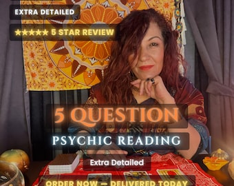 5 Question Psychic Reading Same Hour, Ask Any Five Questions, No Tools Clairvoyant Medium Answers, Handwritten Detailed Reading