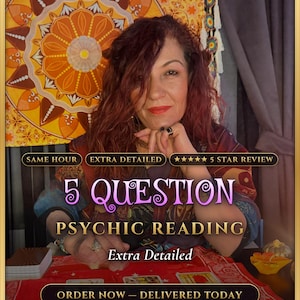 5 Question Psychic Reading Same Hour, Ask Any Five Questions, No Tools Clairvoyant Medium Answers, Handwritten Detailed Reading
