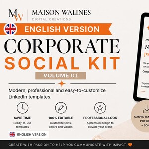 LinkedIn Canva Templates | Professional Social Media Kit | 3 Editable Templates + Brand Kit + PDF Guide | Corporate Social Kit Vol.01