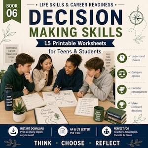 Folhas de exercícios para tomada de decisão para adolescentes, 15 atividades imprimíveis para desenvolver habilidades para a vida.