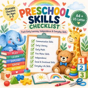 Preschool Skills Checklist, Ages 3-5, Early Learning Assessment (Digital Download)