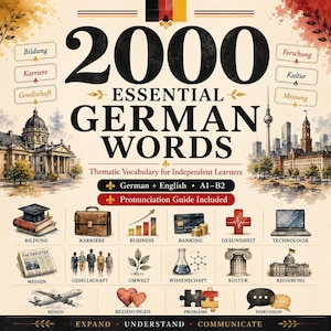 German vocabulary PDF, 2,000 Essential Words for A1 A2 Beginners, Printable Study Guide