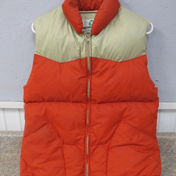 vintage Pacific Trail Puffer Vest Zip 70's 80's Tan orange garni de duvet