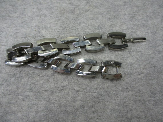 Vintage Men's Stainless Silver Link Chain Bracele… - image 9