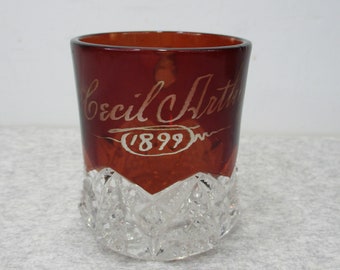 1899 Antique Ruby Red Flash Glass Souvenir Toothpick Holder