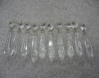 10 Vtg Assorted Crystal Prisms Oil Lamp Chandelier Drop Spear Icicle Parts