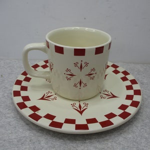 Tender Heart Treasures Cup Mug & Saucer Set Beige Red Designs