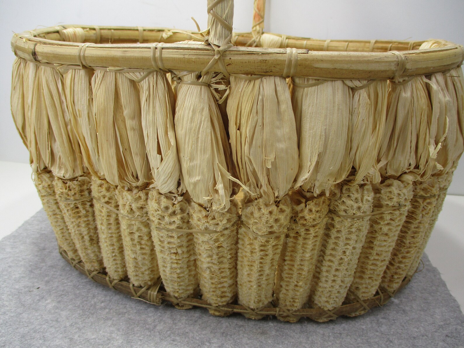 Vintage Hand Woven Corn Cob Husk Basket County Farmhouse Oval Etsy
