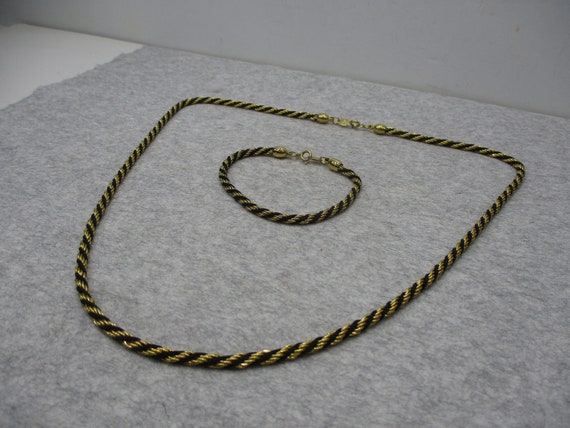 Vintage Trifari Black Gold Tone Cord Rope Woven N… - image 2