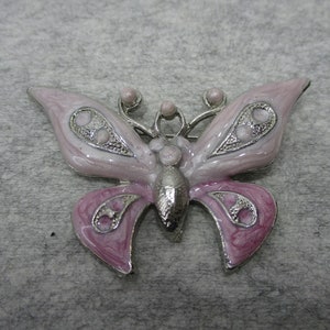 Vintage Butterfly Brooch Pin Iridescent Silver Tone Pink Enamel