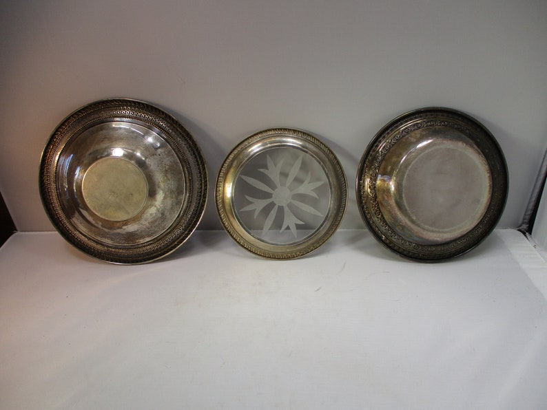 2 Silver Plate Bowls VTG Sterling Silver And Glass 5 12 Wine Coaster