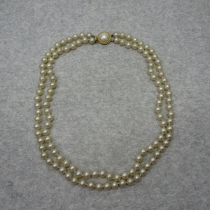 1950's Vintage 2 Strand 21” Hand Knotted Faux Pearl Necklace Bead Clasp