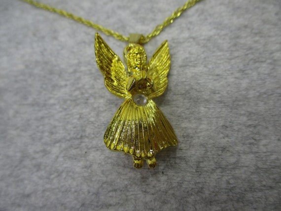 Vintage 24 kt Gold Dipped Angel Pendant Brooch Ne… - image 2